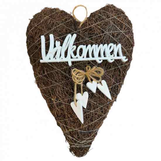 Salimhjärta med Välkommen och vita hjärtan ca 36 x 26 cm  i gruppen Kransar / Dörrkransar / Höstkransar hos Kransmakaren.se (300-163)