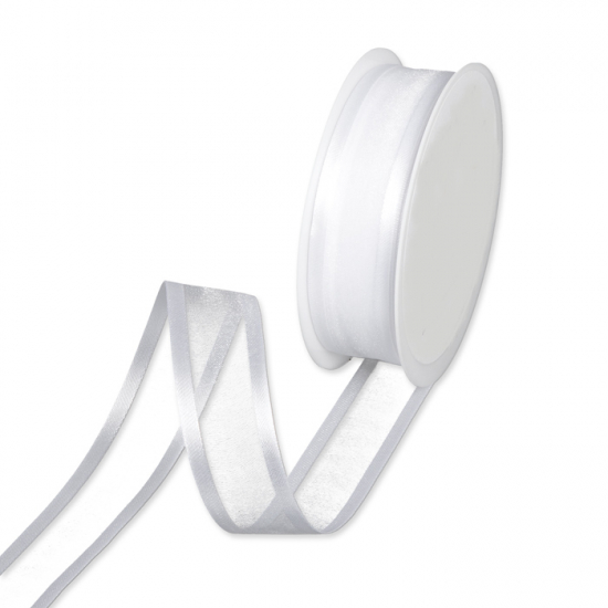 Organzaband med dekorkant, Vit. 25mm. 5 meter i gruppen Krans & Floristtillbehör / Textilband & Snören / Dekorband / Vita band hos Kransmakaren.se (1104-025-11-25-5)
