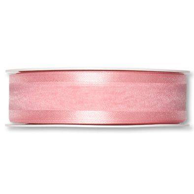 Organzaband med dekorkant, Rosa. 25mm. 1 meter i gruppen Krans & Floristtillbehör / Textilband & Snören / Dekorband / Rosa band hos Kransmakaren.se (1104-025-24-25-1)