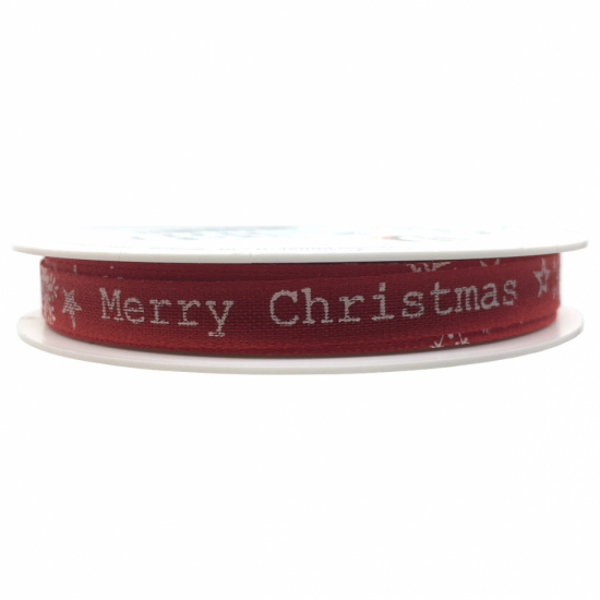 Rött Band, Merry Christmas, 10mm (3m) i gruppen Högtider / Jul / Julpynt / Band och snören / Julband hos Kransmakaren.se (150-010-77-3)