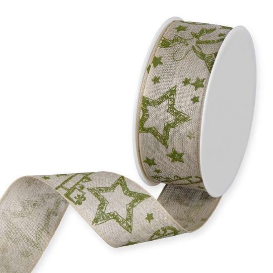 Dekorband med julmotiv Natur/Grön 2 meter i gruppen Krans & Floristtillbehör / Textilband & Snören / Dekorband / Gröna band hos Kransmakaren.se (1652-040-348-15-2)
