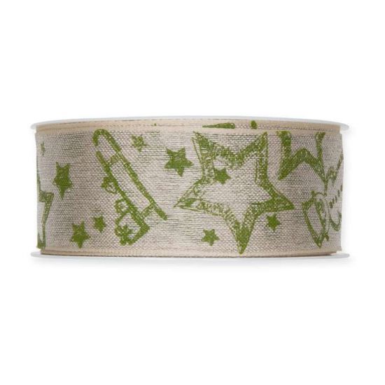 Dekorband med julmotiv Natur/Grön 15 meter i gruppen Krans & Floristtillbehör / Textilband & Snören / Dekorband / Gröna band hos Kransmakaren.se (1652-040-348-15)