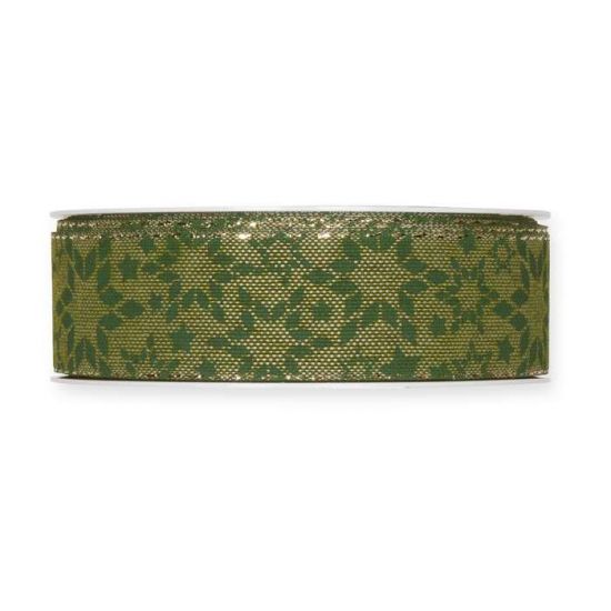 Dekorband med stjärnor Grön/Guld 25 mm 6 meter i gruppen Krans & Floristtillbehör / Textilband & Snören / Dekorband / Gröna band hos Kransmakaren.se (1977R-025-29-6)