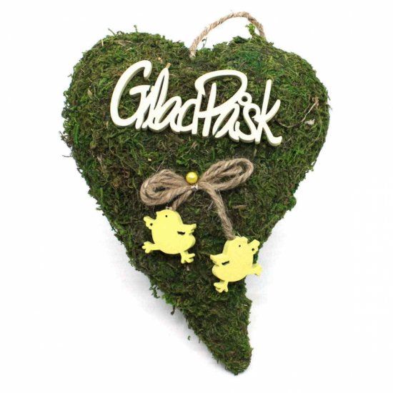 Mosshjärta Glad Påsk. ca 21 x 16 cm i gruppen Högtider / Påsk / Påskdekorationer / Kransar hos Kransmakaren.se (198-01-01)