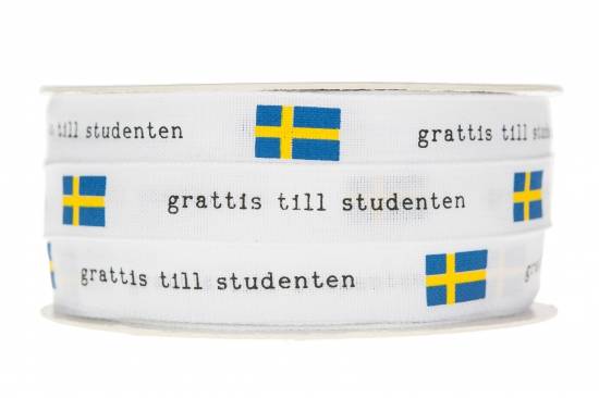 Vitt band med texten grattis till studenten