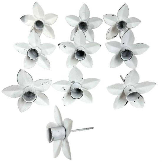Ljushållare Kronljus Blomma - Vit 10 st i gruppen Pynt & dekorationer / Ljushållare / Ljushållare med spjut hos Kransmakaren.se (300-196)