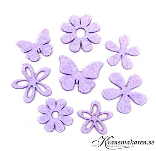 utgått Blommor/fjärillar i filt. 8 st. ca 3- 3,5 cm i gruppen Utgått hos Kransmakaren.se (30501-000-423)