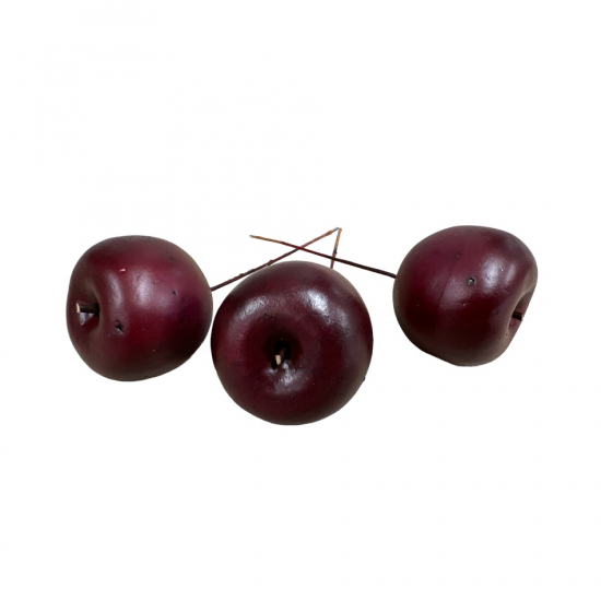 Äpplen , mörkröda,  3st. ca 4,5cm i gruppen Pynt & dekorationer / Småpynt / Bär & Frukter hos Kransmakaren.se (320510-1)