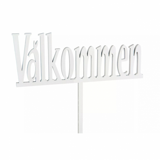 Välkommen skylt med pinne, vit  i gruppen Pynt & dekorationer / Skyltar med text / Välkommen hos Kransmakaren.se (40094)