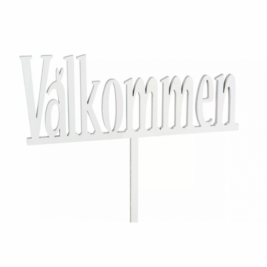 Välkommen skylt med pinne, vit  i gruppen Pynt & dekorationer / Skyltar med text / Välkommen hos Kransmakaren.se (40094)