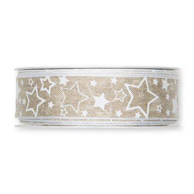 Dekorband, Creme, stjärnor. 25 mm (3 meter) i gruppen Krans & Floristtillbehör / Textilband & Snören / Dekorband / Cremefärgade band hos Kransmakaren.se (562-025-11-15-3)