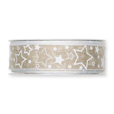 textilband av linne med vita stjärnor 35 mm