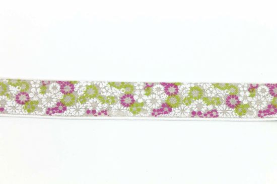 Band med rosa / gröna blommor. 2,5 meter i gruppen Krans & Floristtillbehör / Textilband & Snören / Övriga band hos Kransmakaren.se (569-025-60)