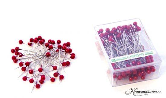 Pärlnålar, Röd, 6 mm. 144st i gruppen Pynt & dekorationer / Pärlor / Pärlor med nål / Röda hos Kransmakaren.se (62278)