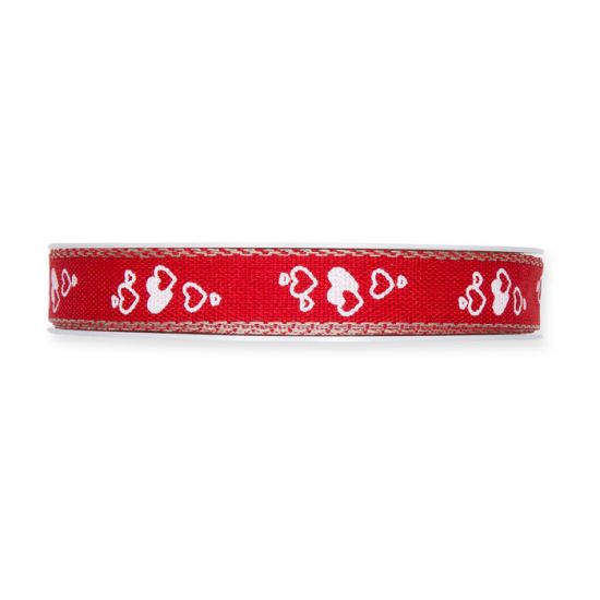 Rött band med hjärtan, 15mm (20m) i gruppen Krans & Floristtillbehör / Textilband & Snören / Dekorband / Mönstrade textilband hos Kransmakaren.se (905-015-77-20)