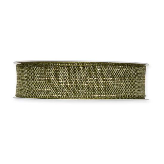 Dekorband Olivgrön/Guld 25 mm (20 meter) i gruppen Krans & Floristtillbehör / Textilband & Snören / Dekorband / Gröna band hos Kransmakaren.se (9818-025-29-20)