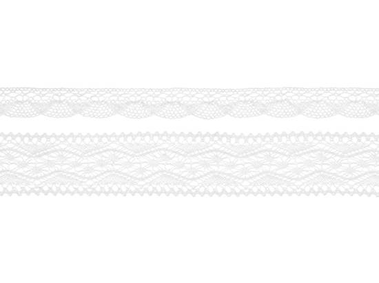 Spetsband, vit. 2 olika sorter. 2 x 1.5 meter i gruppen Krans & Floristtillbehör / Textilband & Snören / Spetsband hos Kransmakaren.se (KORC-3-008)