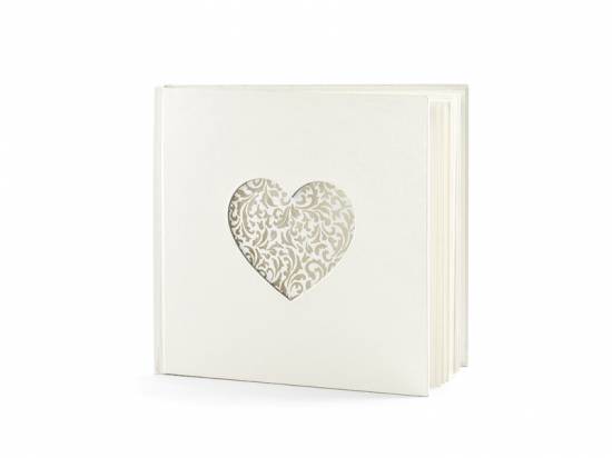 Cremefärgad gästbok med hjärta, 60 sidor