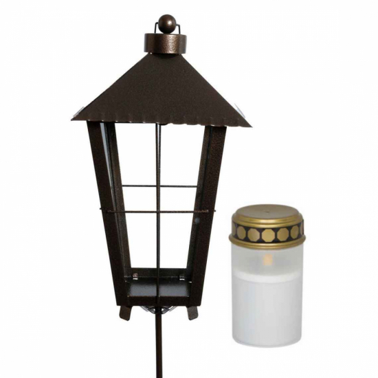 Gravlykta kopparbrun med klart glas och batteridrivet ljus i gruppen Gravdekorationer / Gravljus & Gravlykta / Gravlyktor hos Kransmakaren.se (SET-249)
