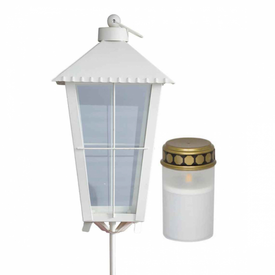 Gravlykta cremevit med klart glas och batteridrivet ljus i gruppen Gravdekorationer / Gravljus & Gravlykta / Gravlyktor hos Kransmakaren.se (SET-250)