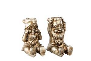 Tomte / Ljusstake, Champagne, ca 12 cm. 2 olika