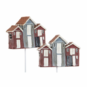 Hus / sjöbodar, ca 8 x 5.5 cm