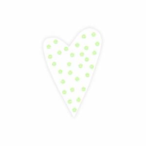 Hjärtformad etikett, Vita med gröna prickar, 20 st.