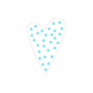 Hjärtformad etikett, Vita med blå prickar, 20 st.