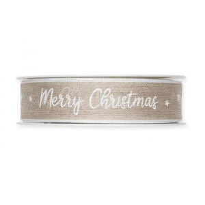 Dekorband Merry Christmas Natur/Vit 15m
