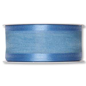 Organzaband med dekorkant, Blå. 40mm. 1 meter