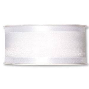Organzaband med dekorkant, Vit. 40 mm. 1 meter