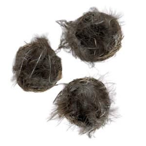 Fågelbo med fjädrar, 3 st.