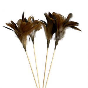 Fjädrar på pinne i bruna nyanser. 4 st.