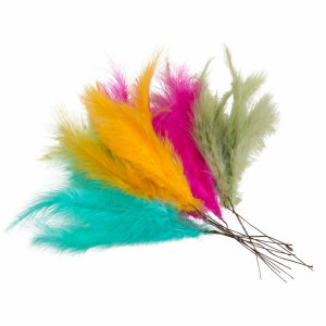 Fjädrar, duniga, med tråd. Mixade färger. 12 st.