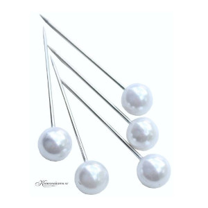 Pärlnålar, vita, 15 mm. 10 st.