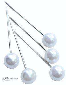Pärlnålar, vita, 20 mm. 5 st.