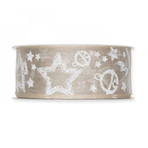 Dekorband med julmotiv Natur/Vit 15 meter