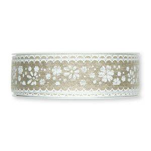 Dekorband / textilband med blommor, bege. 25 mm (1 meter )