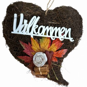 Salimhjärta med Välkommen, löv, kotteros och kanel ca 30 x 25cm