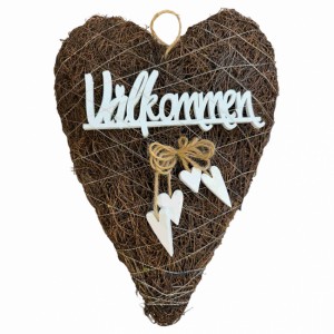 Salimhjärta med Välkommen och vita hjärtan ca 36 x 26 cm