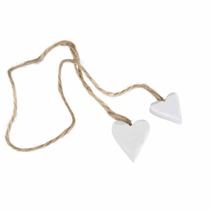 Hjärtan på natursnöre 2 st, rundade, Vita.
