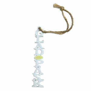 Glad Påsk, vit, hänge. 8,5x1,5 cm.