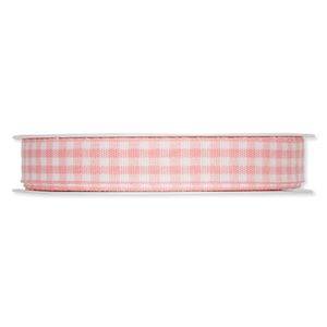 Rutigt textilband, Rosa/vit. 15mm ( 3 meter)