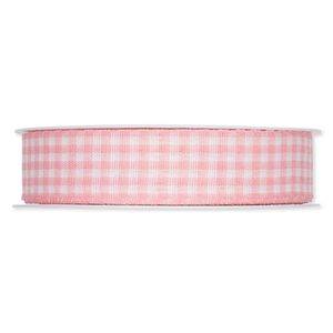 Rutigt textilband, Rosa/vit. 25mm