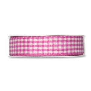 Rutigt textilband, Mörkrosa/vit. 25 mm (3 meter)