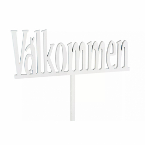 Välkommen skylt med pinne, vit 