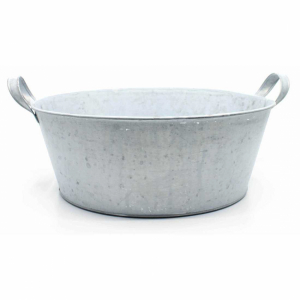 Zink skål med handtag, Vit zink. 29 cm