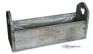 Planteringskruka avlång med hjärtan. Grå. 33x10x15cm