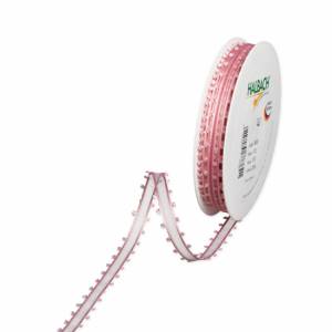 Rosa band med dekorativ kant, 12 mm (20  meter)