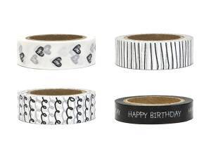 Tejp / Washitejp, Svart & Vit, mix. 4 x 10 meter